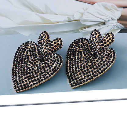 European And American Rhinestone Geometric Heart-shaped Earrings