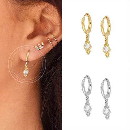 European And American Round Zircon Earrings Minimalist Fashion Geometric Retro Ear Buckle