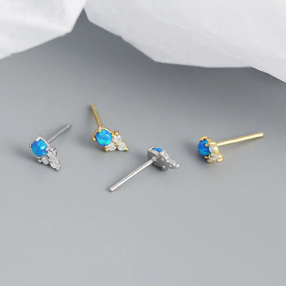 Yhe0385 Europe And America Cross Border S925 Silver Ins Geometric Inlaid Stone Blue Opal Twin Versatile Earrings Female