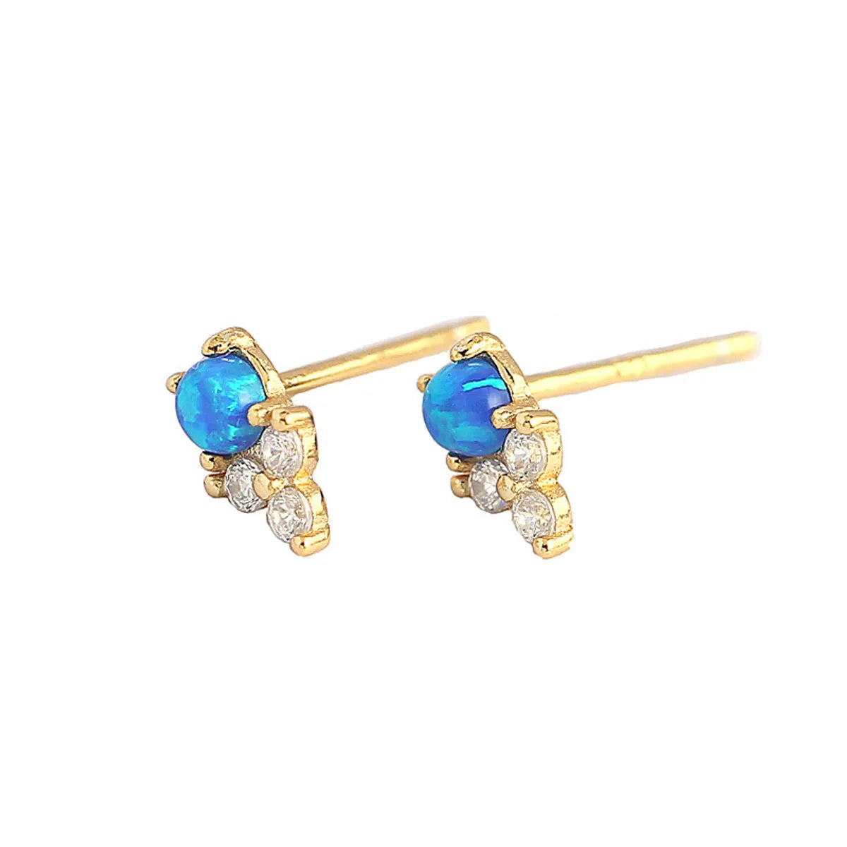 Yhe0385 Europe And America Cross Border S925 Silver Ins Geometric Inlaid Stone Blue Opal Twin Versatile Earrings Female