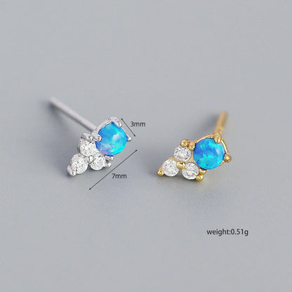 Yhe0385 Europe And America Cross Border S925 Silver Ins Geometric Inlaid Stone Blue Opal Twin Versatile Earrings Female