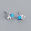 Yhe0385 Europe And America Cross Border S925 Silver Ins Geometric Inlaid Stone Blue Opal Twin Versatile Earrings Female