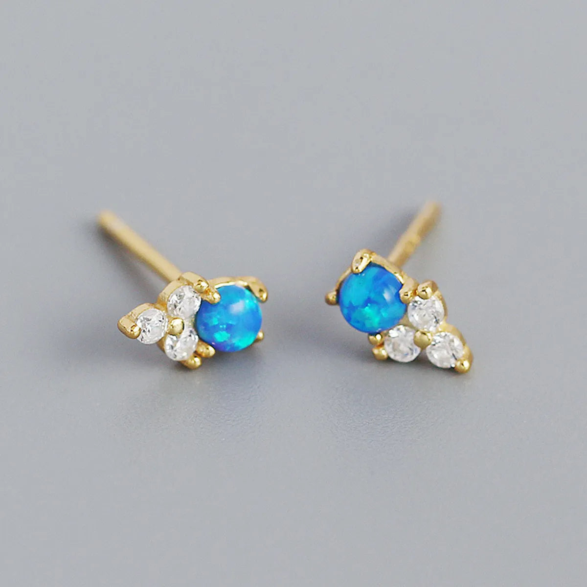 Yhe0385 Europe And America Cross Border S925 Silver Ins Geometric Inlaid Stone Blue Opal Twin Versatile Earrings Female