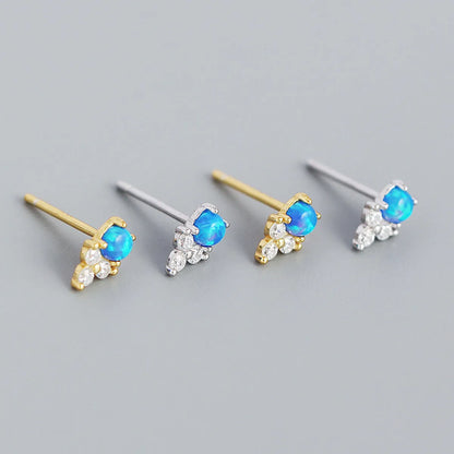 Yhe0385 Europe And America Cross Border S925 Silver Ins Geometric Inlaid Stone Blue Opal Twin Versatile Earrings Female