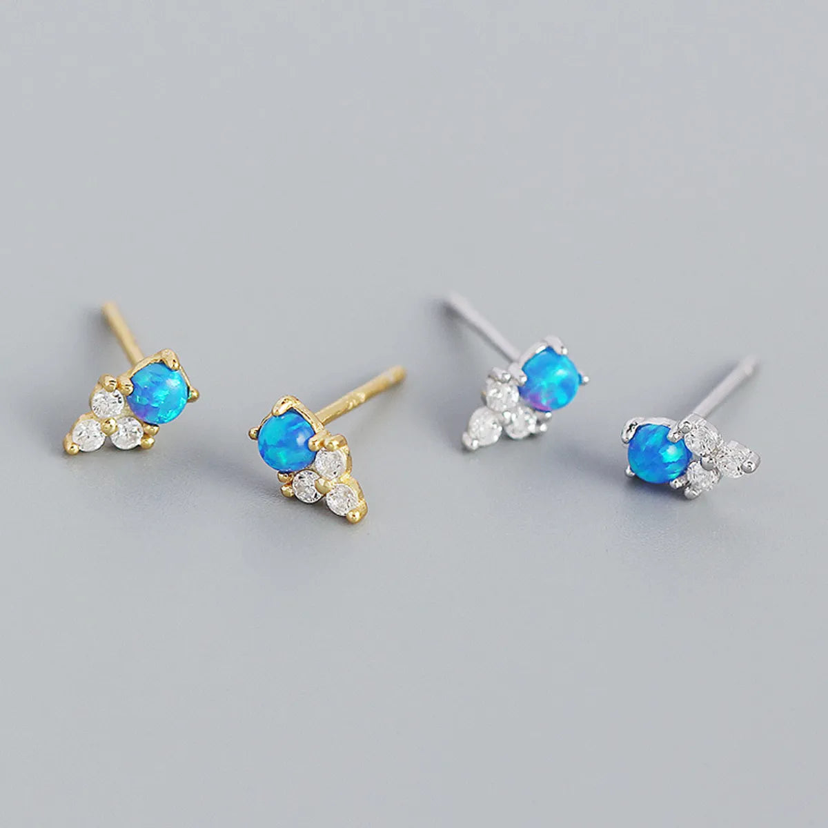 Yhe0385 Europe And America Cross Border S925 Silver Ins Geometric Inlaid Stone Blue Opal Twin Versatile Earrings Female