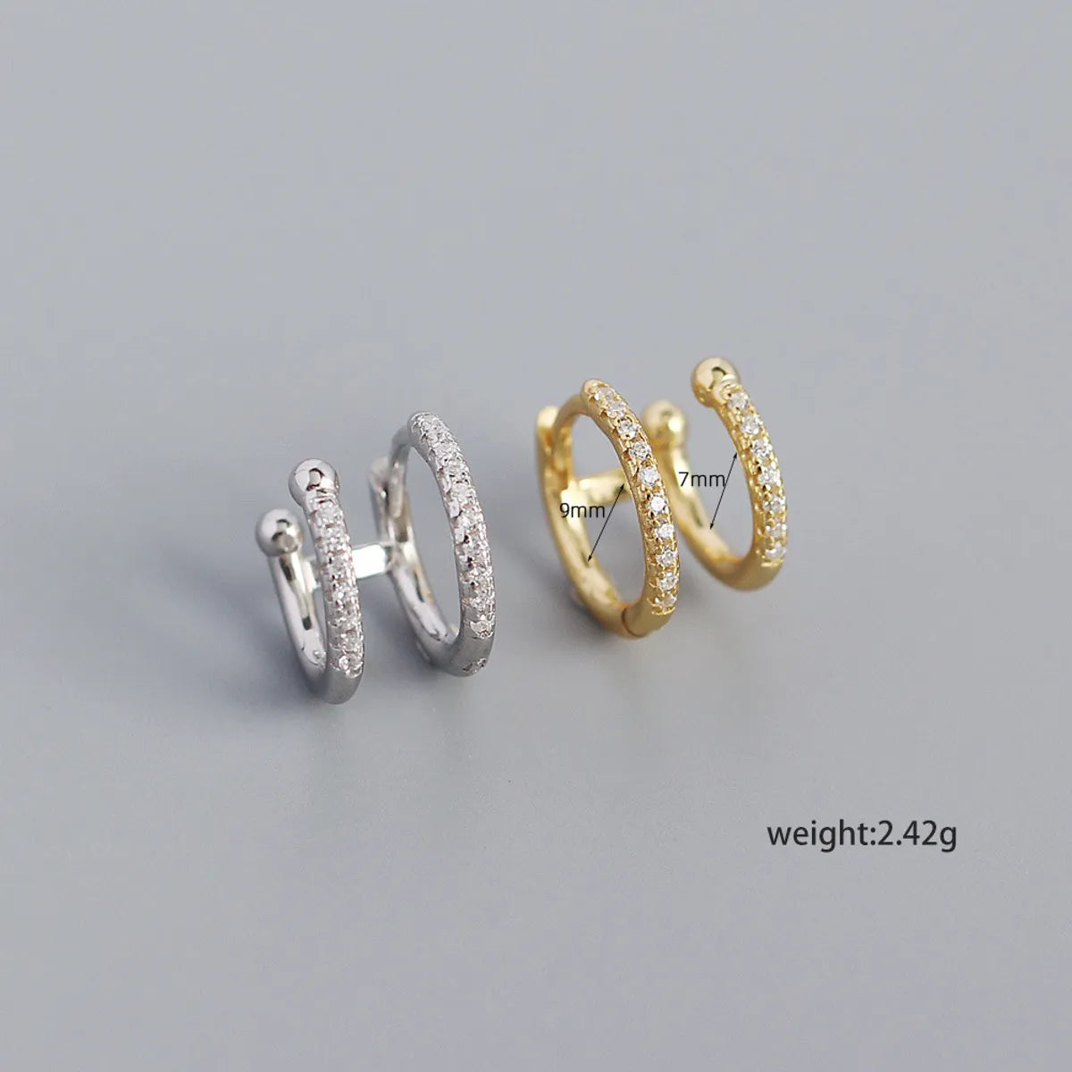 Yhe0349 Europe And America Cross Border S925 Silver Ins Geometric Metallic Double-layer Round Micro Inlaid Zircon Ear Clips Earrings