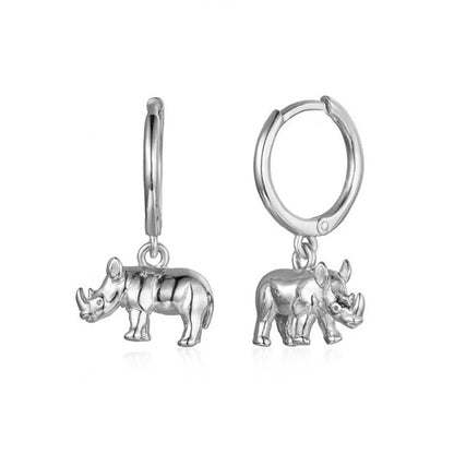 European And American Sterling Silver Needle Cross-border Hot Selling Animal Three-dimensional Rhinoceros Earclip Earrings Fashion All-matching Hipster Earrings Women