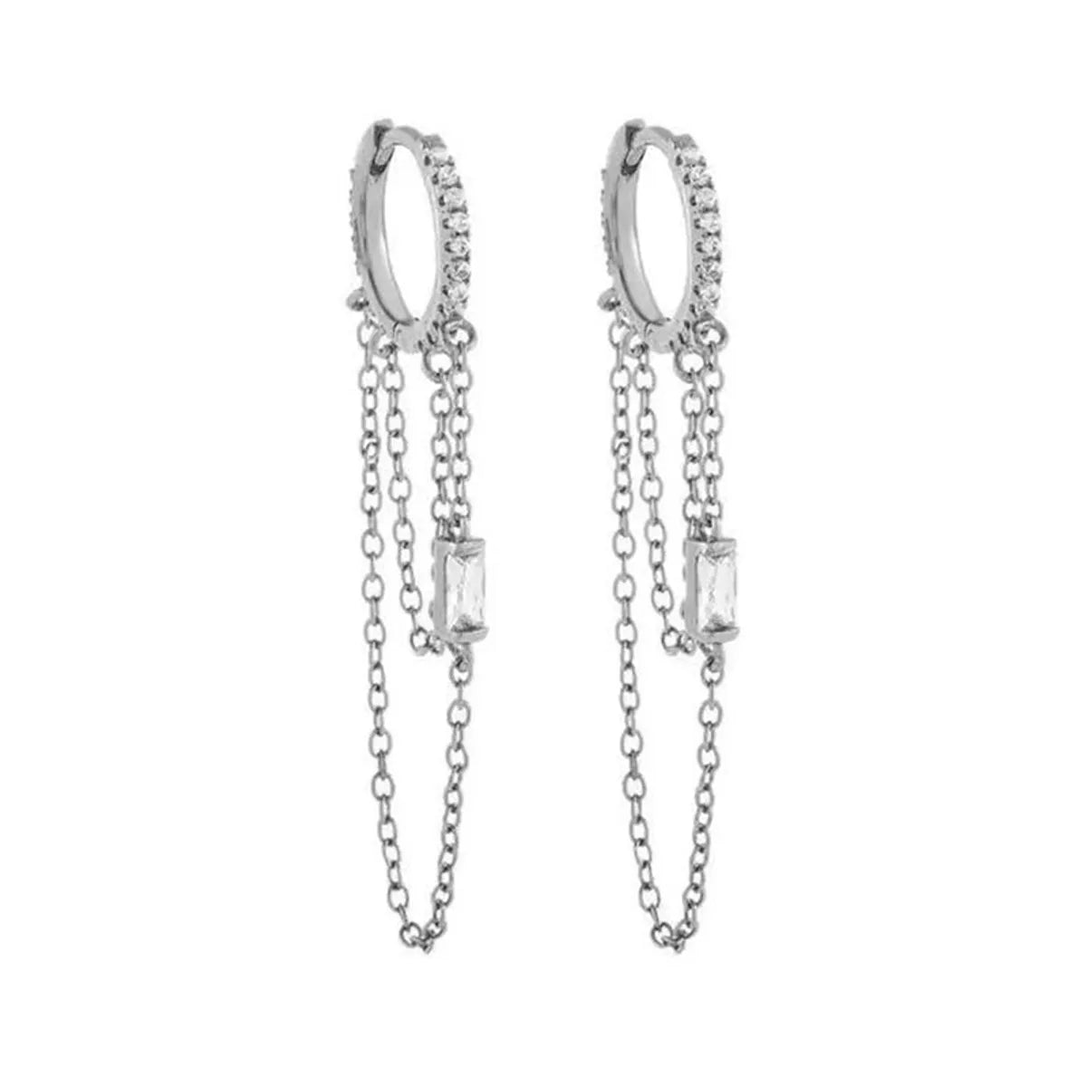 European And American Entry Lux Sterling Silver Needle Ins Chain Tassel Design Slightly Inlaid With Diamond Earclip Earrings All-match Earrings For Women