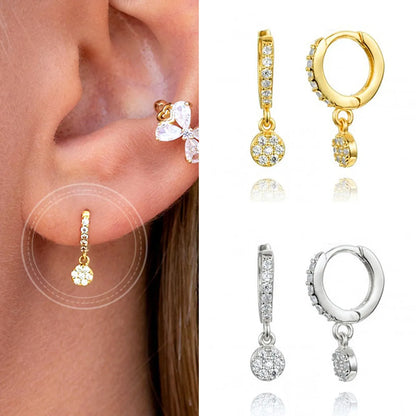 European And American Entry Lux New Sterling Silver Needle Circle Shape Rhinestone Earrings Female Personality All-match Fashion Ear Ring Ear Clips Earrings