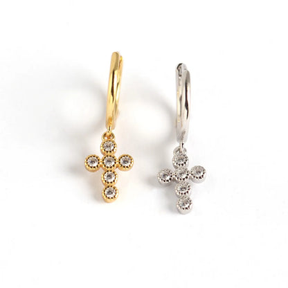 Yhe0184 European And American Entry Lux S925 Sterling Silver Ins Geometric Cross Diamond-embedded All-match Earrings Ear Clip Silver Stud Earrings