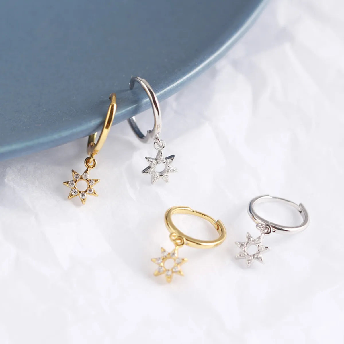 Yhe0161 European And American Ins Light Luxury S925 Sterling Silver Geometric Stars Diamond Minimalist All-match Ear Ring Ear Clips Earrings