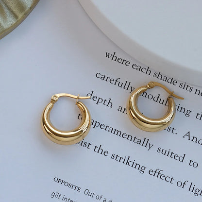 European And American Simple C-shaped Geometric Titanium Steel 18k Gold Plated Earrings