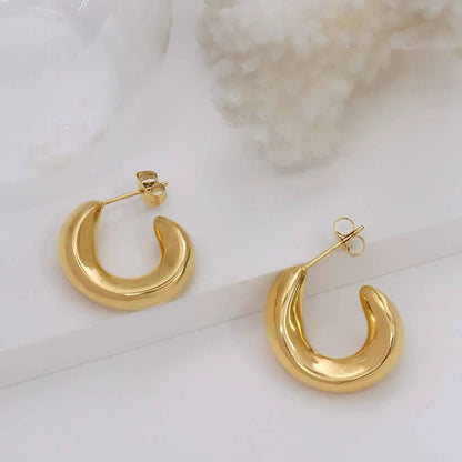 Fashion U Shape Plating Titanium Steel No Inlaid 18K Gold Plated Earrings