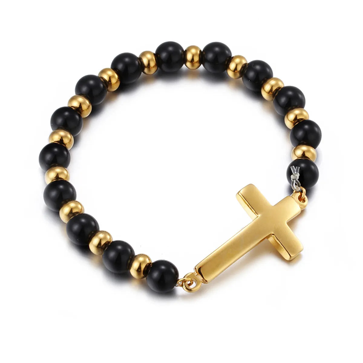 European And American Stainless Steel Gold Black Bead Cross Bracelet