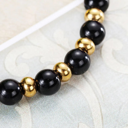 European And American Stainless Steel Gold Black Bead Cross Bracelet