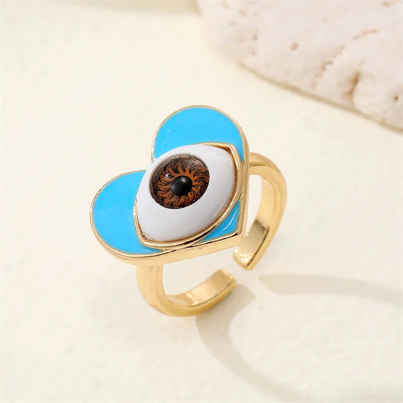 European Retro Exaggerated Peach Heart Eye Ring Punk Alloy Ring Wholesale