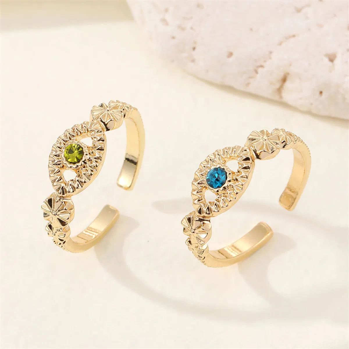 European Retro Simple Full Diamond Hollow Eye Ring Open Ring Female