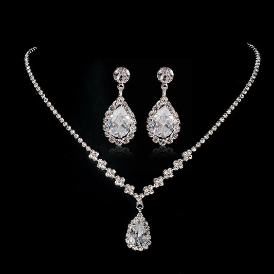 Evening Dinner Bridal Evening Dress Accessories Crystal Waterdrop Zircon Necklace Stud Earrings Set