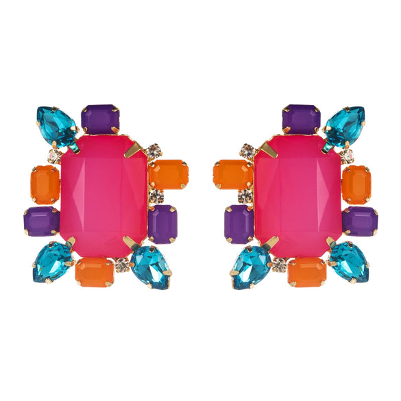 Exaggerated Alloy Earrings Inlaid With Colored Diamonds