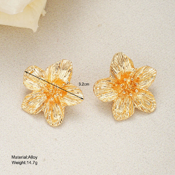 Exaggerated Alloy Fivepetal Flower Earrings For Women Electroplated