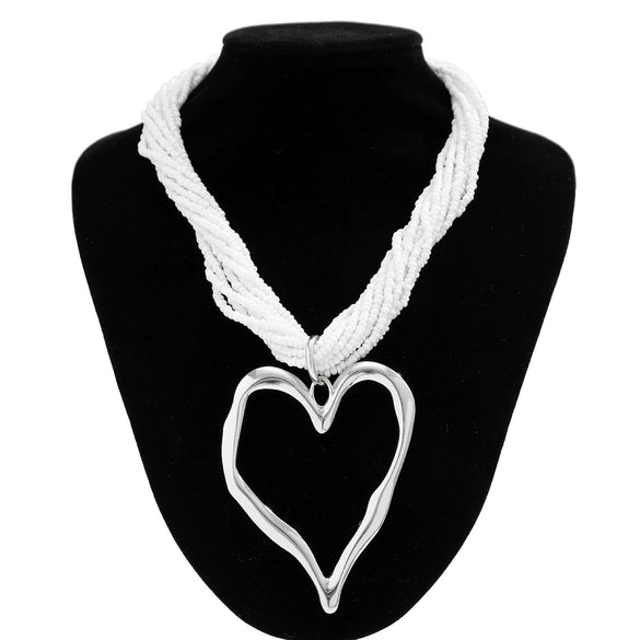 Exaggerated Alloy Love Heart Geometric Pattern Pendant Necklace Jewelry With Ball Chain And Electroplating