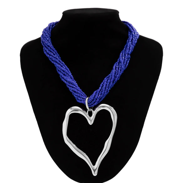 Exaggerated Alloy Love Heart Geometric Pattern Pendant Necklace Jewelry With Ball Chain And Electroplating