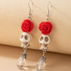 Exaggerated Alloy Skull Ear Hook Earrings With Painted Bow Detail Alternative Statement Drop Earrings