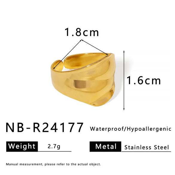 Exaggerated Arc Concave Stainless Steel Ring With Glossy Finish Electroplated Unisex Open Index Finger Ring Geometric Style Minimalist Versatile