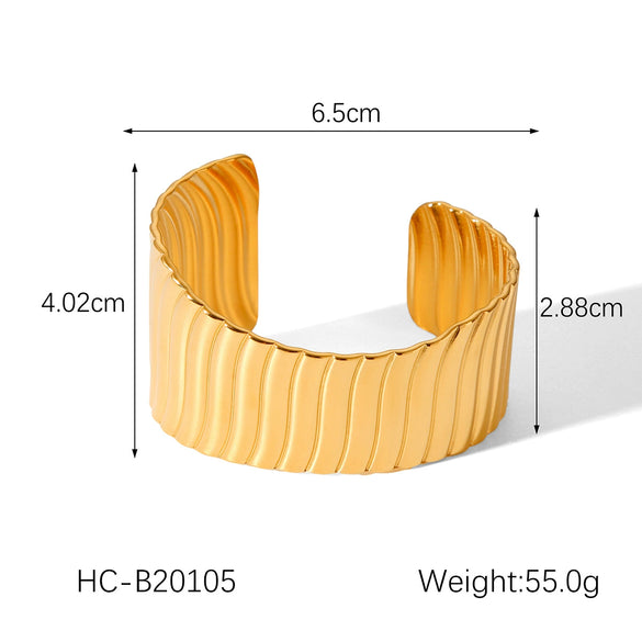 Exaggerated Asymmetric Opening Stainless Steel Bracelet With Vertical Stripe And Electroplating Design
