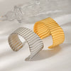 Exaggerated Asymmetric Opening Stainless Steel Bracelet With Vertical Stripe And Electroplating Design