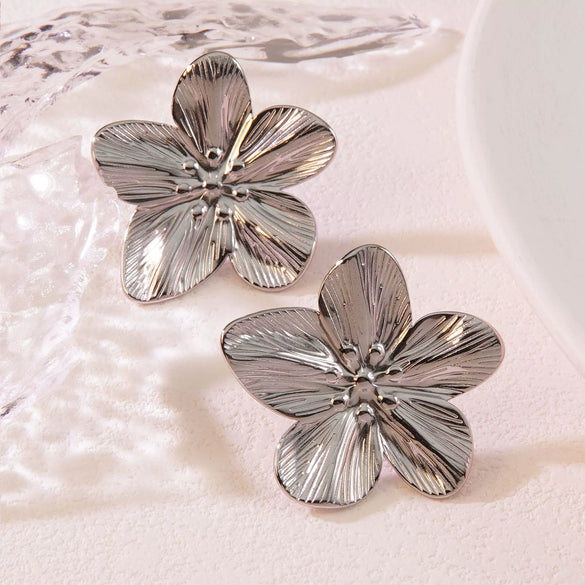 Exaggerated Big Flower Titanium Steel Ear Studs Electroplated Women's Ear Headwear
