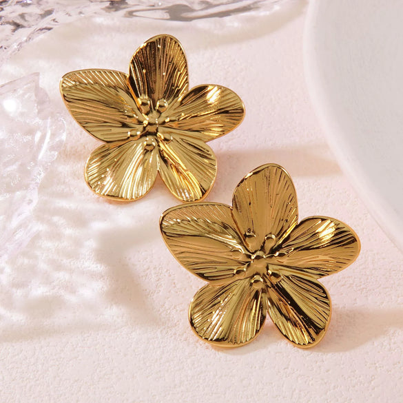 Exaggerated Big Flower Titanium Steel Ear Studs Electroplated Women's Ear Headwear