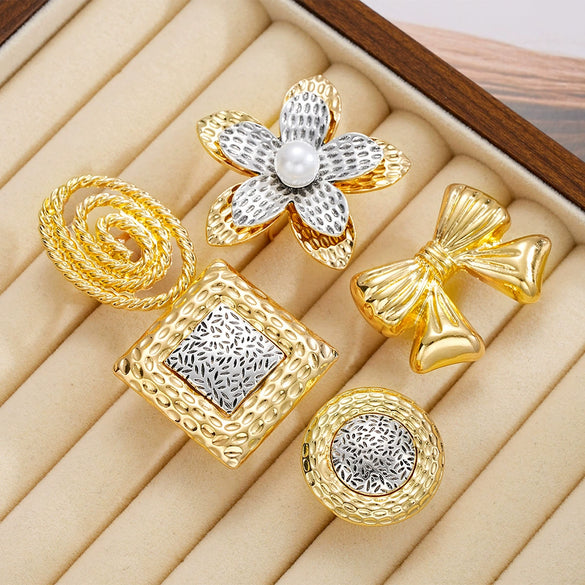 Exaggerated Bow Flower Ring Set Alloy Electroplating Inlaid Pearl Women's Hand Jewelry
