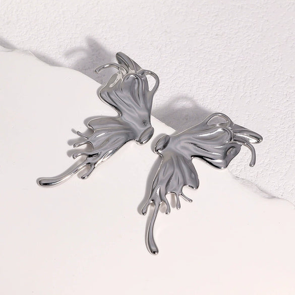 Exaggerated Butterfly Stud Earrings For Women Stainless Steel Sweet Elegant Animal Design Colorfast Plated Jewelry