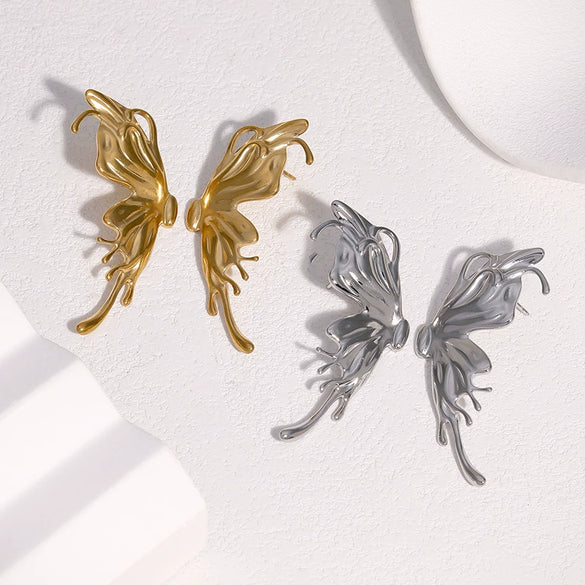 Exaggerated Butterfly Stud Earrings For Women Stainless Steel Sweet Elegant Animal Design Colorfast Plated Jewelry