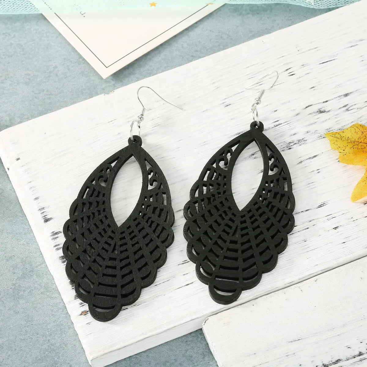 Exaggerated Carved Hollow Wood Geometric Big Earrings Earrings Retro Ear Hooks