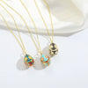 Exaggerated Carved Vintage Egg Pendant Geometric Style Mixed Gemstone Inlay Copper Jewelry With O Chain And Electroplating