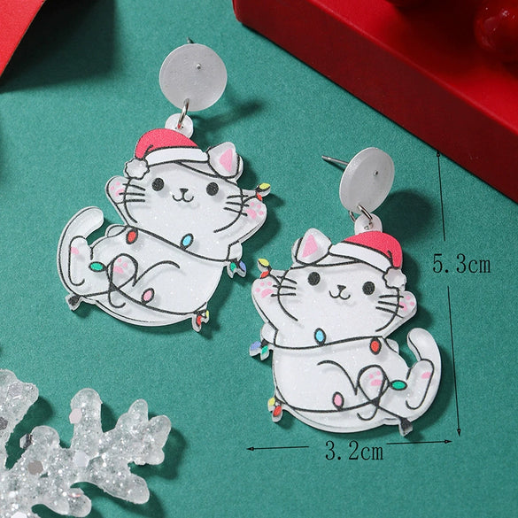 Exaggerated Christmas Earrings Acrylic Geometric Animal Style Jewelry For Women