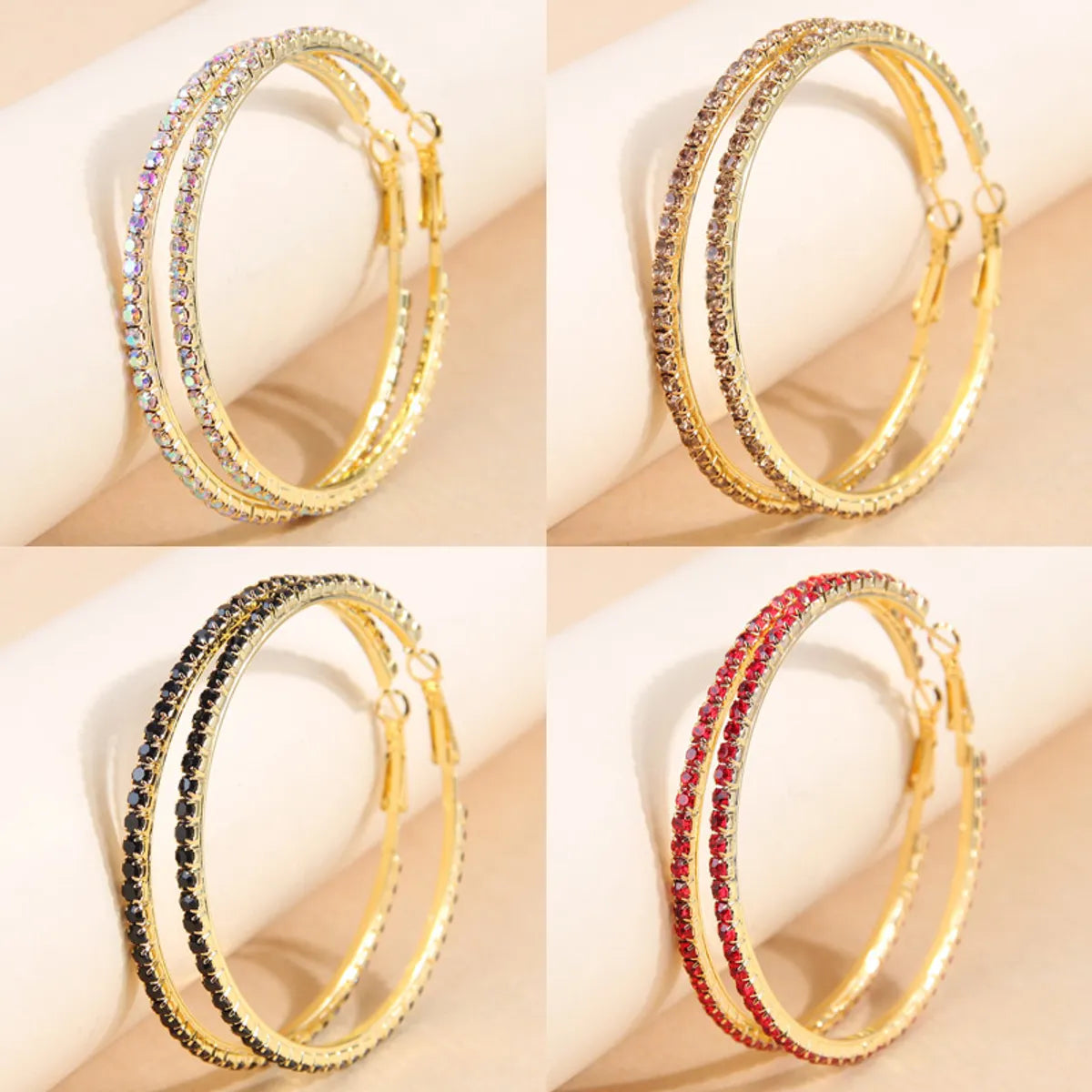 Exaggerated Circle Alloy Inlay Rhinestones Women's Hoop Earrings