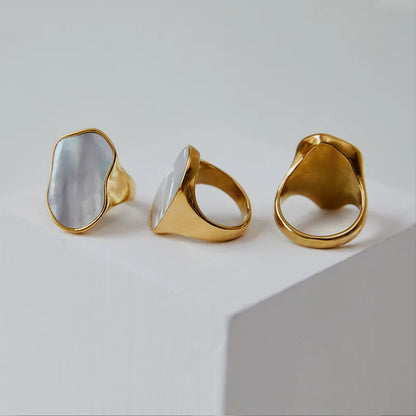 304 Stainless Steel 18K Gold Plated Exaggerated Plating Color Block Shell Rings