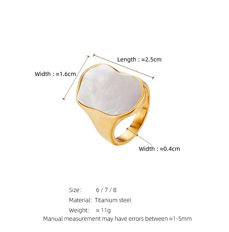 304 Stainless Steel 18K Gold Plated Exaggerated Plating Color Block Shell Rings