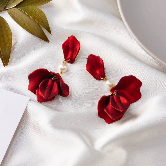 Exaggerated Creative Acrylic Rose Petal Earrings Alloy Electroplated