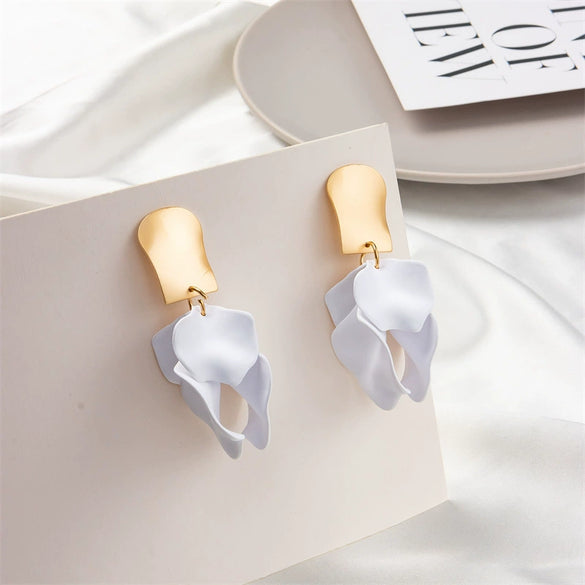 Exaggerated Creative Acrylic Rose Petal Earrings Alloy Electroplated