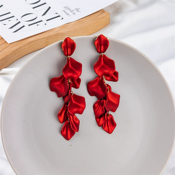 Exaggerated Creative Acrylic Rose Petal Earrings Alloy Electroplated