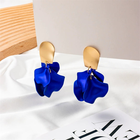 Exaggerated Creative Acrylic Rose Petal Earrings Alloy Electroplated