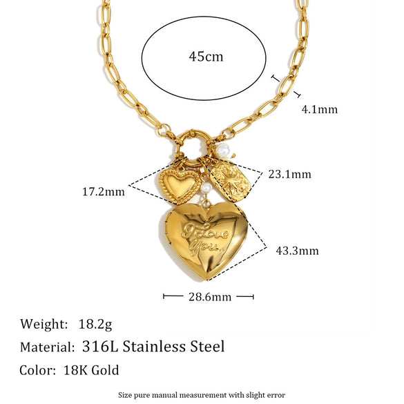 Exaggerated Design Sense Stainless Steel 18K Gold Plated Heart Shape Ring Pendant Necklace For Women With Electroplating