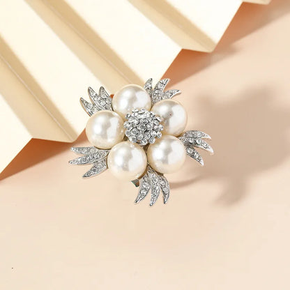 Exaggerated Diamond-Studded Pearl Flower Ring Fashion Retro New Light Luxury Open Ring