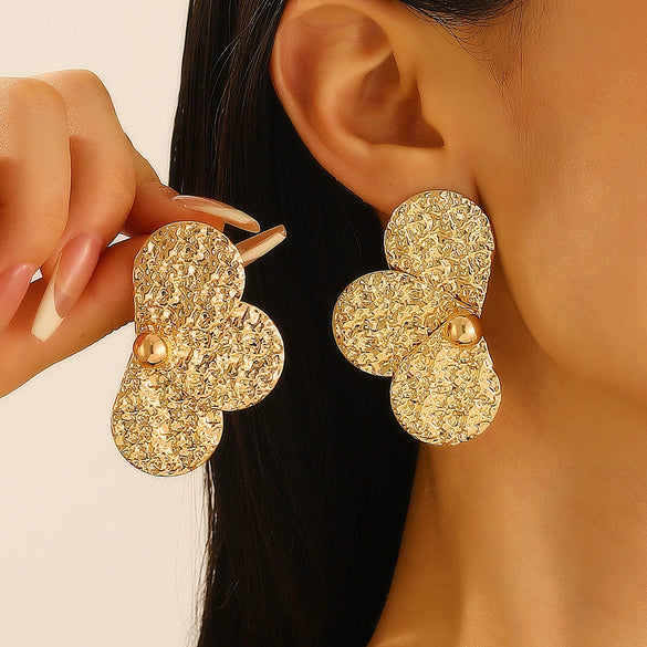 Exaggerated Distinctive Women's Metal Earrings With Irregular Fold Texture And Geometric Design Electroplated
