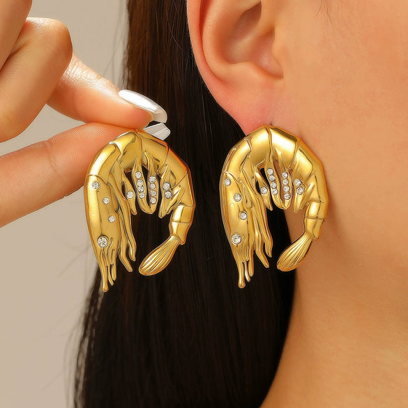 Exaggerated Distinctive Women's Stainless Steel Earrings With Shrimp Leg Sun Bow Design Electroplated