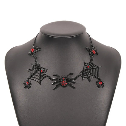 Exaggerated Earrings Necklace Set Halloween Spider Web Diamond Earring Necklace